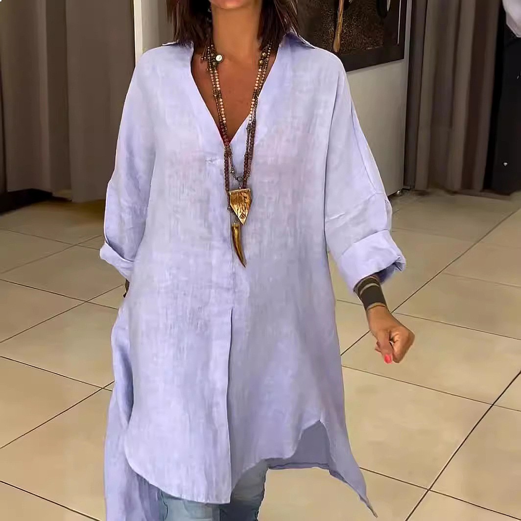 Casual Loose Linen Shirt Dress - Women's Linen Shirt Dress Loose Casual