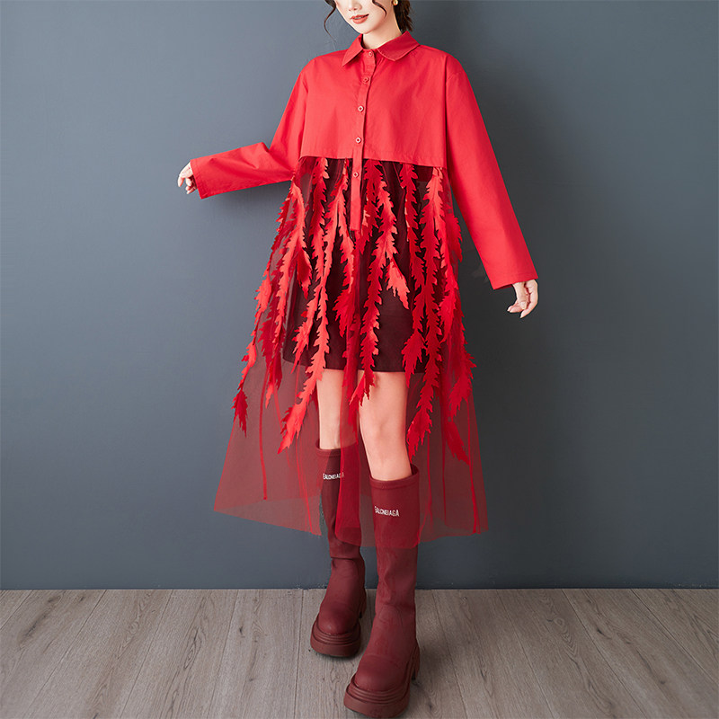 Spring New Loose Floral Print  - Korean Style A Line Shirt Dress ulasan dan harga