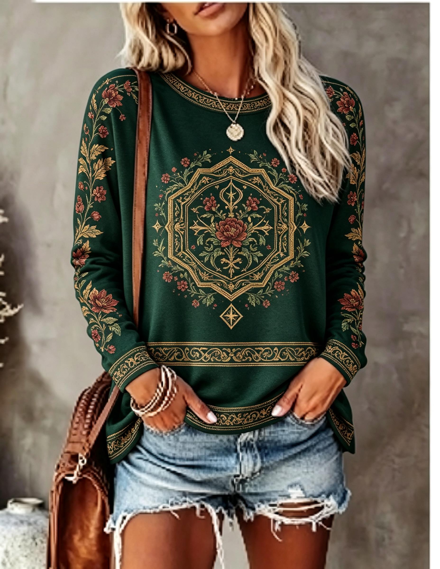 Women Crew Neck Long Sleeve T‑ - Blouses ulasan dan harga