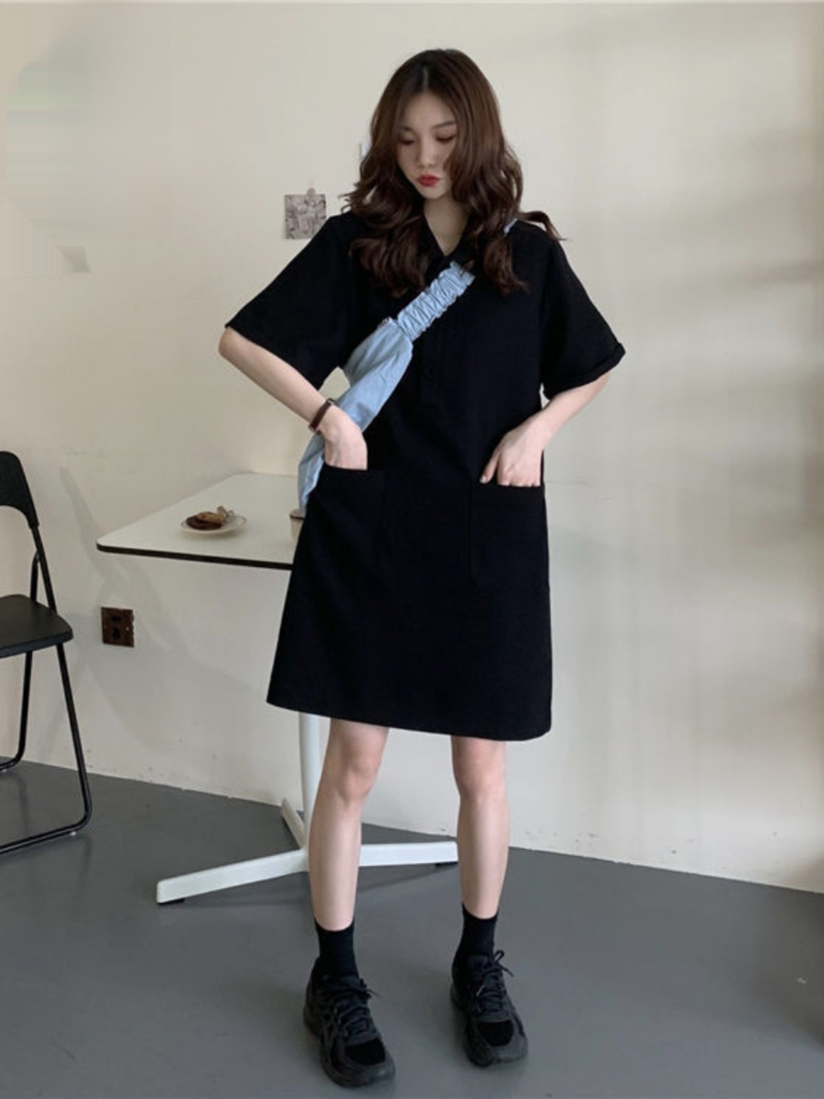 plus Size A-Line Dress  Collar - Korean Style A Line Shirt Dress ulasan dan harga