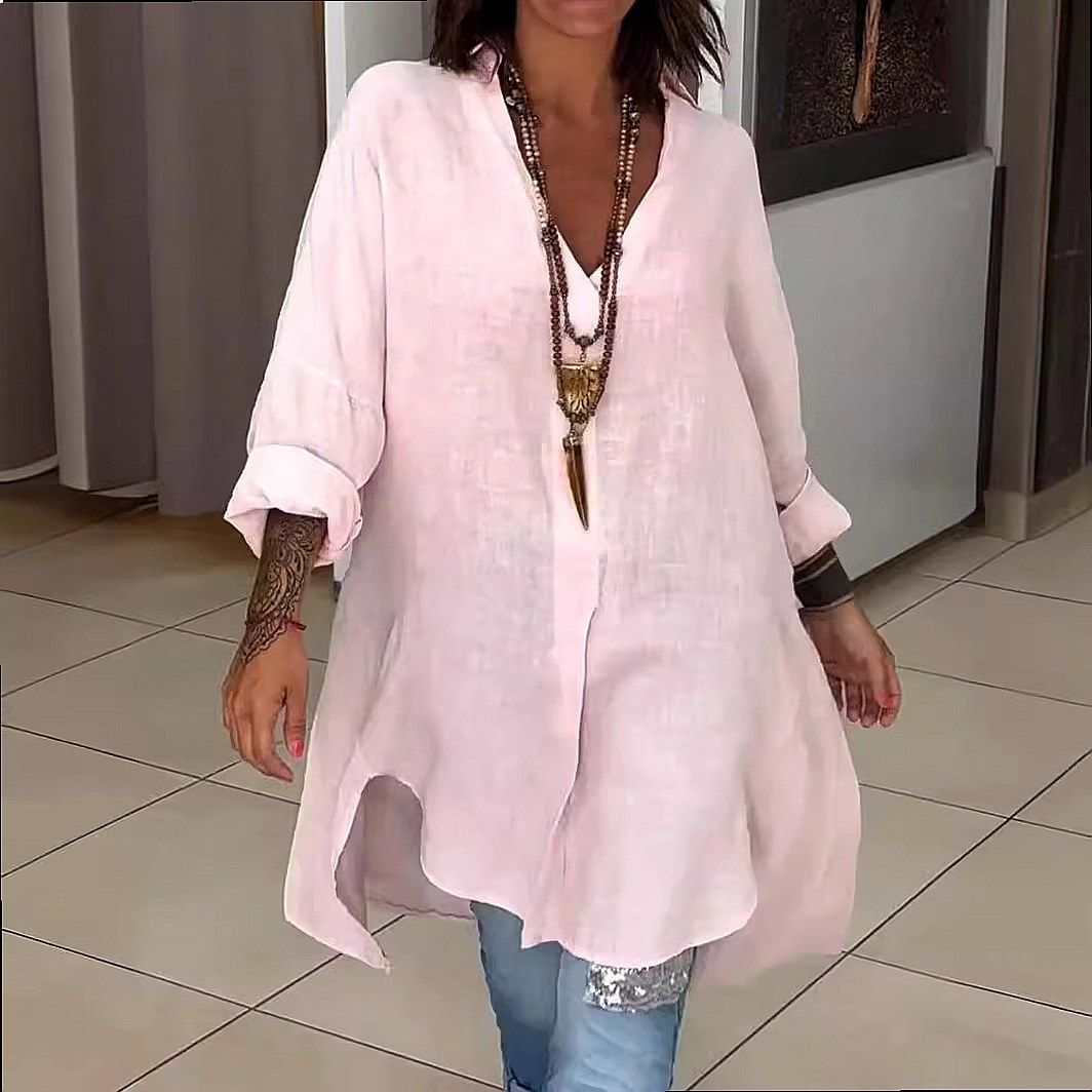 Women's Linen Shirt Dress Loos - Casual Loose Linen Shirt Dress ulasan dan harga