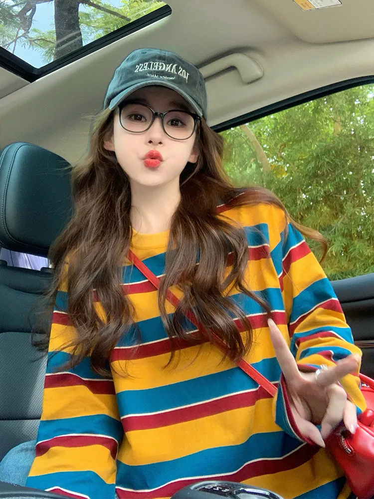Women Color Block Striped Long - Blouses ulasan dan harga