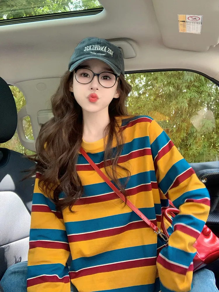 Women Color Block Striped Long - Blouses ulasan dan harga