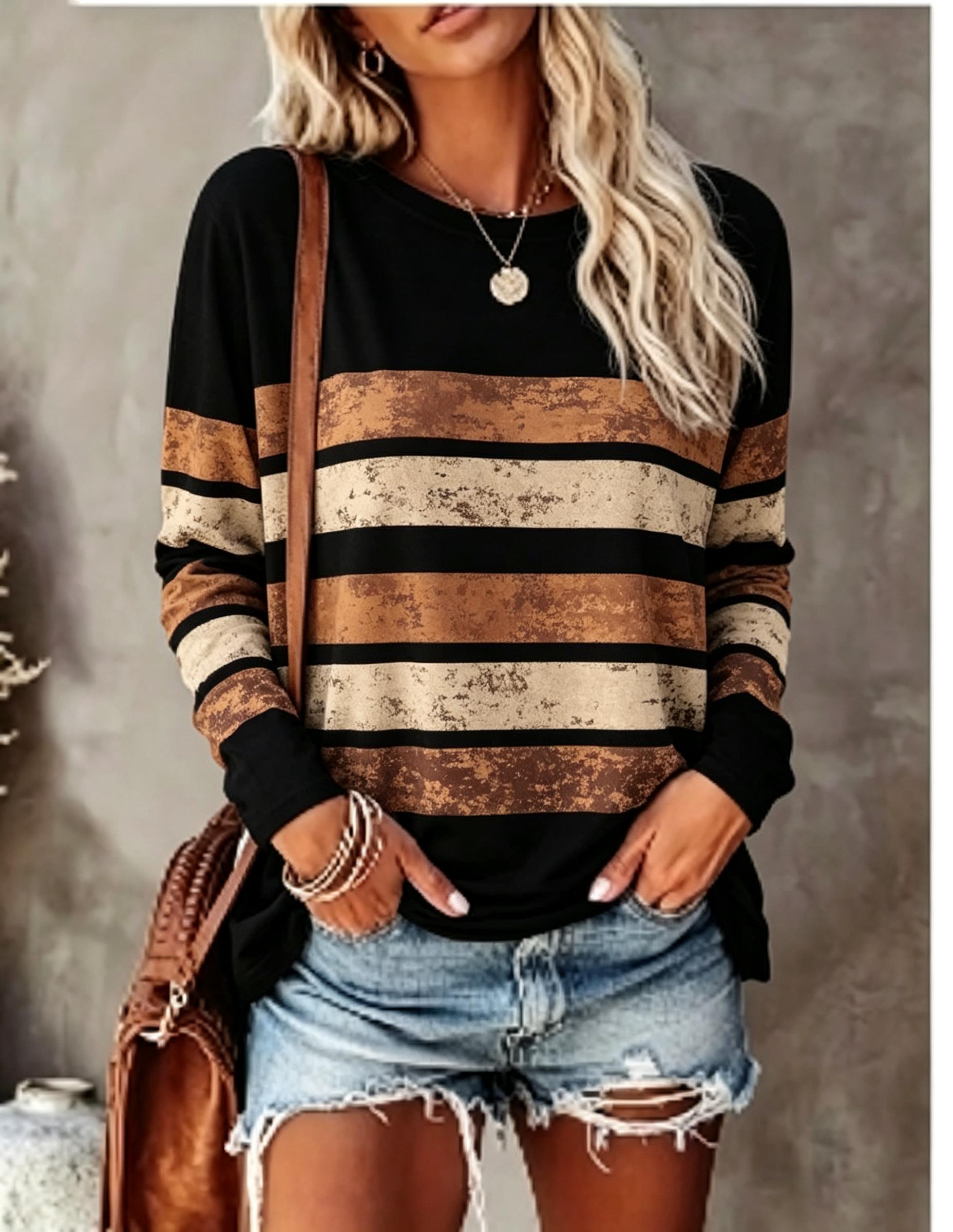 Women Long Sleeve T‑Shirt Vint - Blouses ulasan dan harga