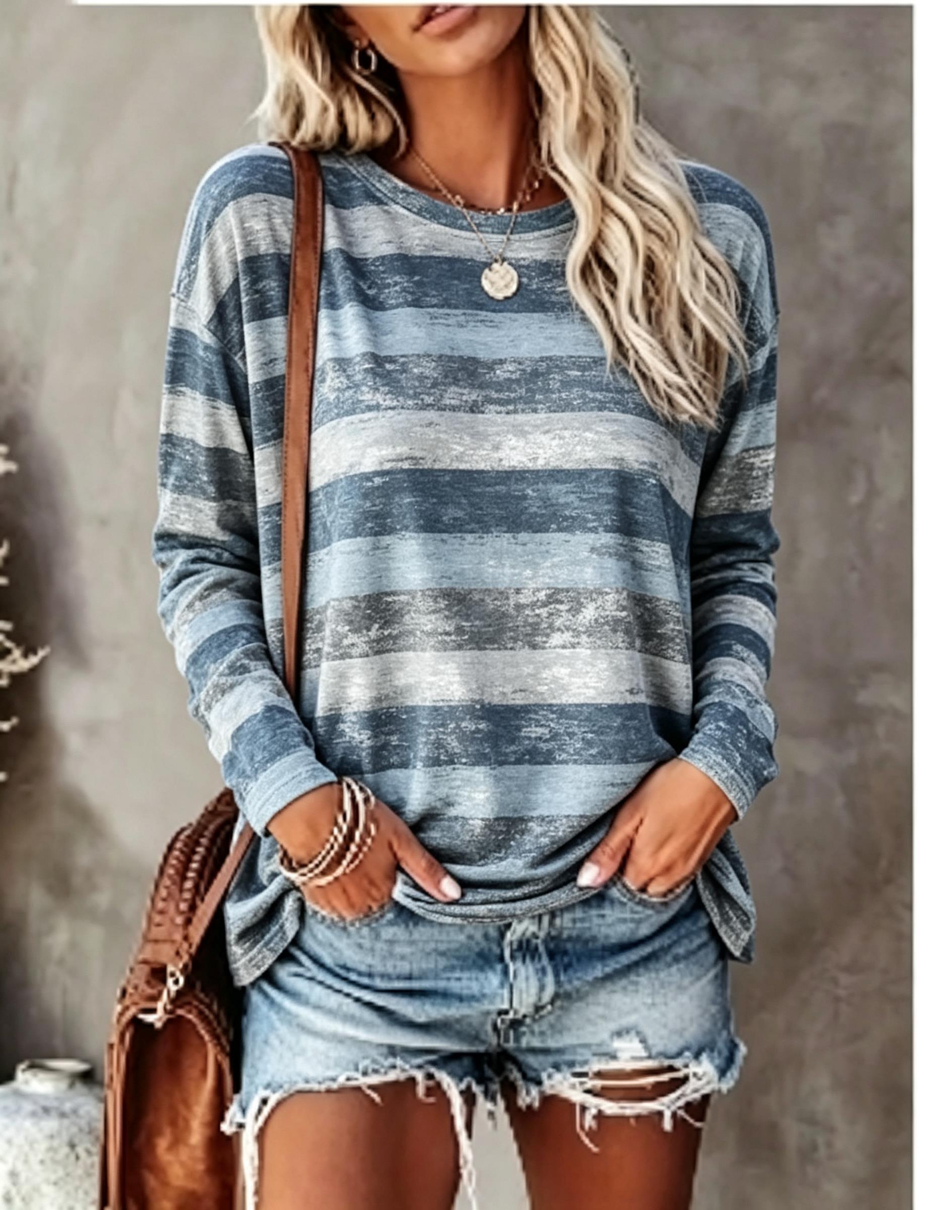 Women Long Sleeve T‑Shirt Vint - Blouses ulasan dan harga