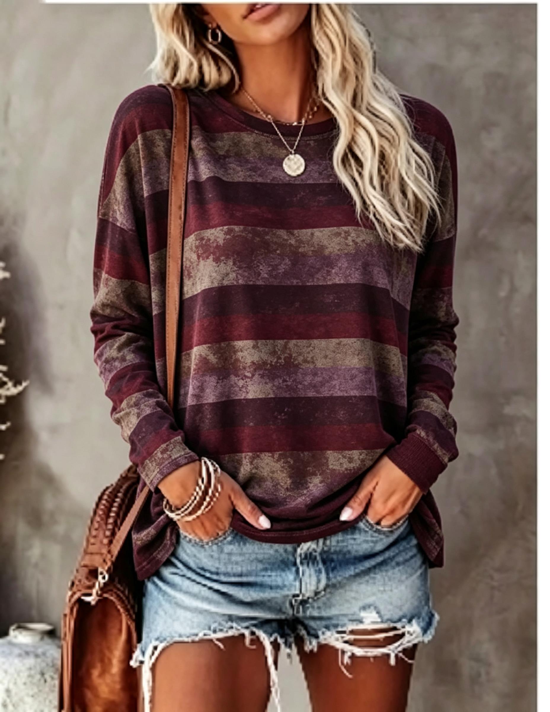 Women Long Sleeve T‑Shirt Vint - Blouses ulasan dan harga