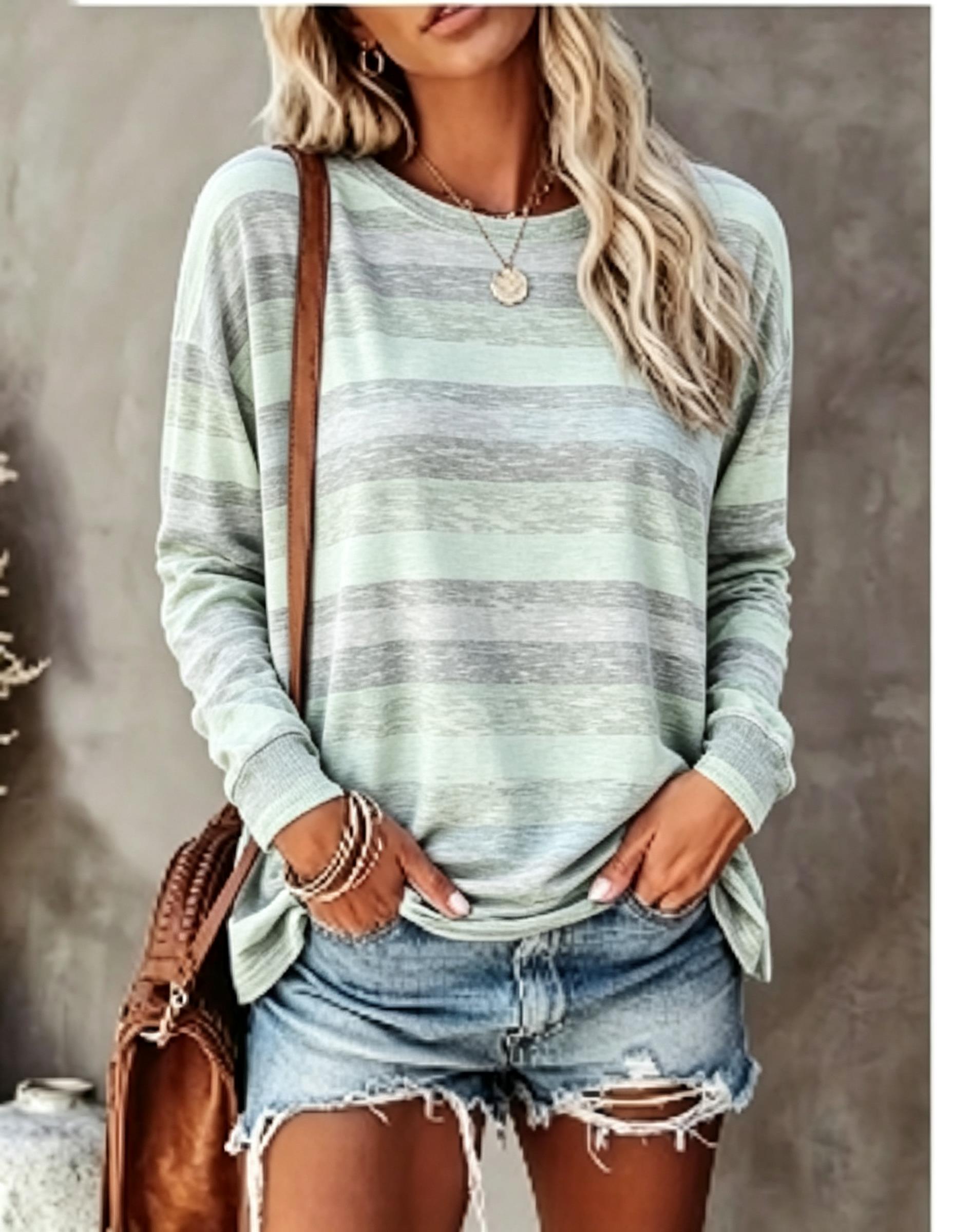 Women Long Sleeve T‑Shirt Vint - Blouses ulasan dan harga