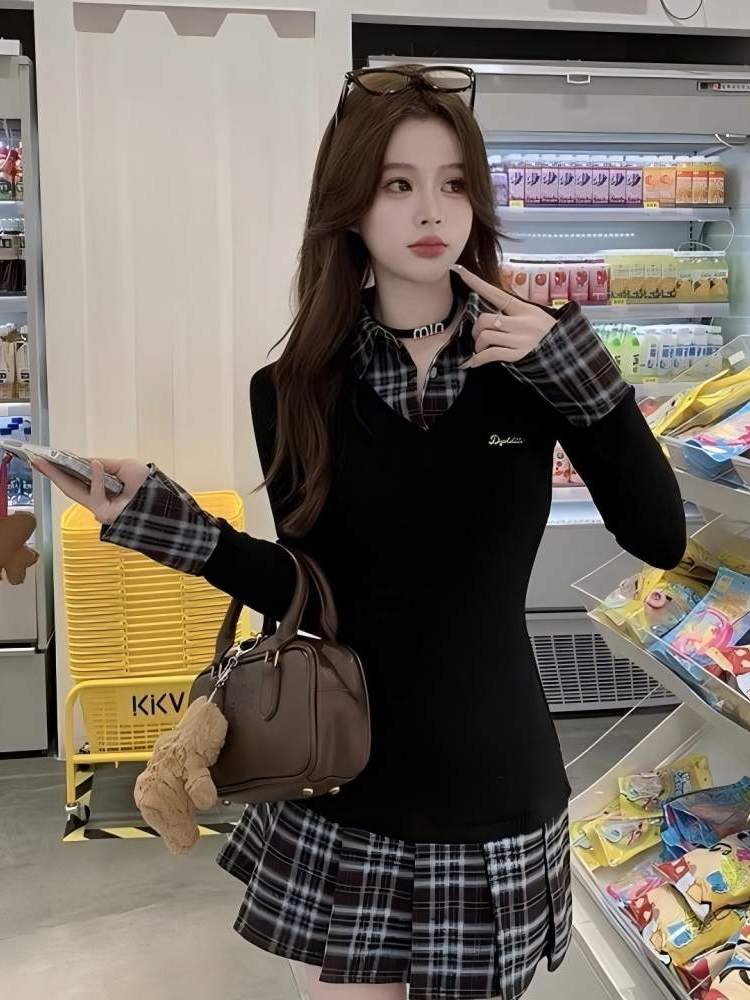Korean Style Slim Fit  Collar  - Korean Style A Line Shirt Dress ulasan dan harga
