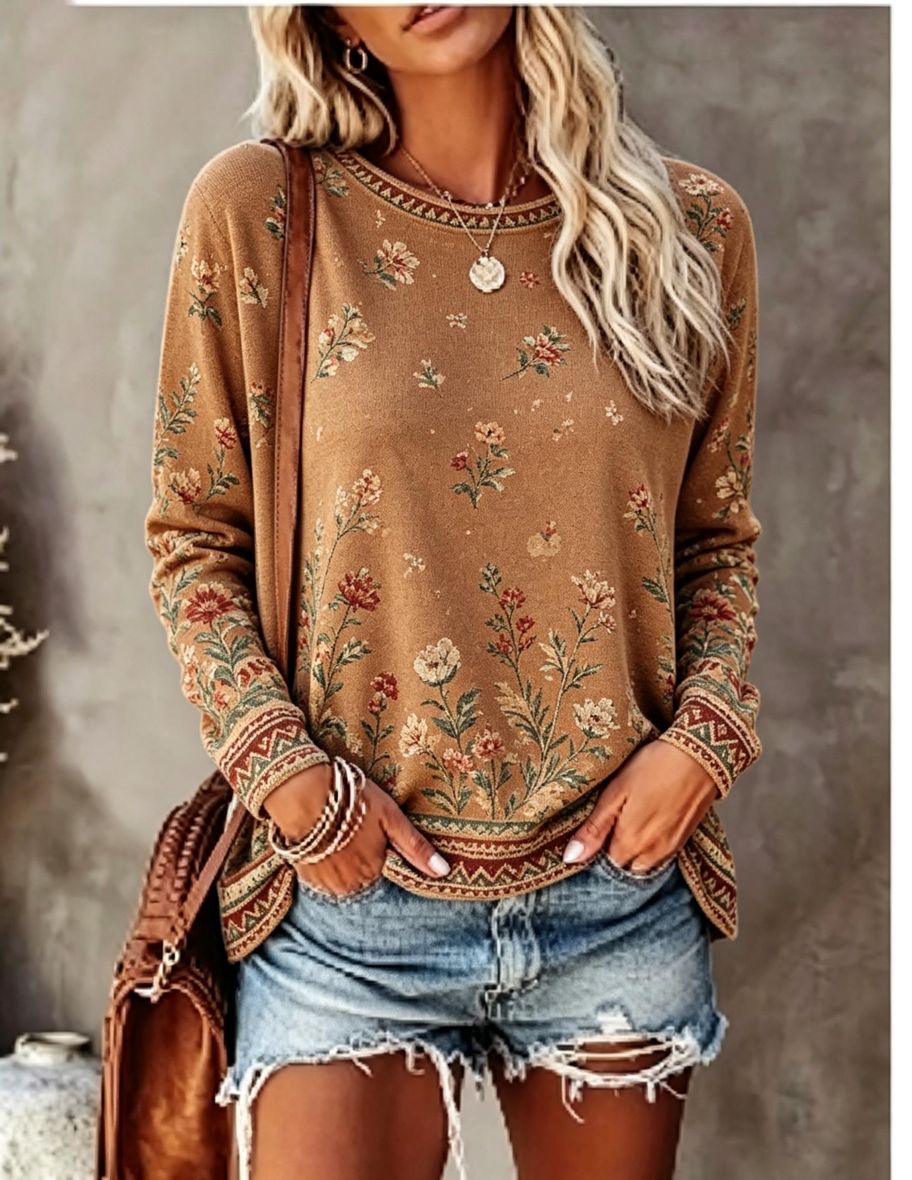 Women Crew Neck Long Sleeve T‑ - Blouses ulasan dan harga