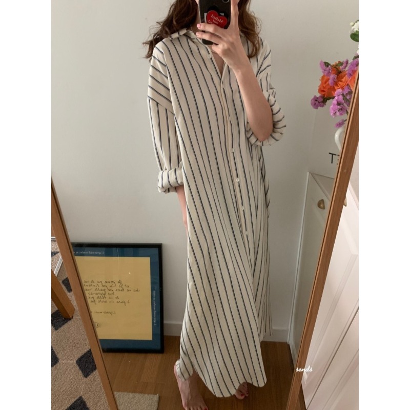 Korean Minimalist Loose Collar - Korean Style A Line Shirt Dress ulasan dan harga