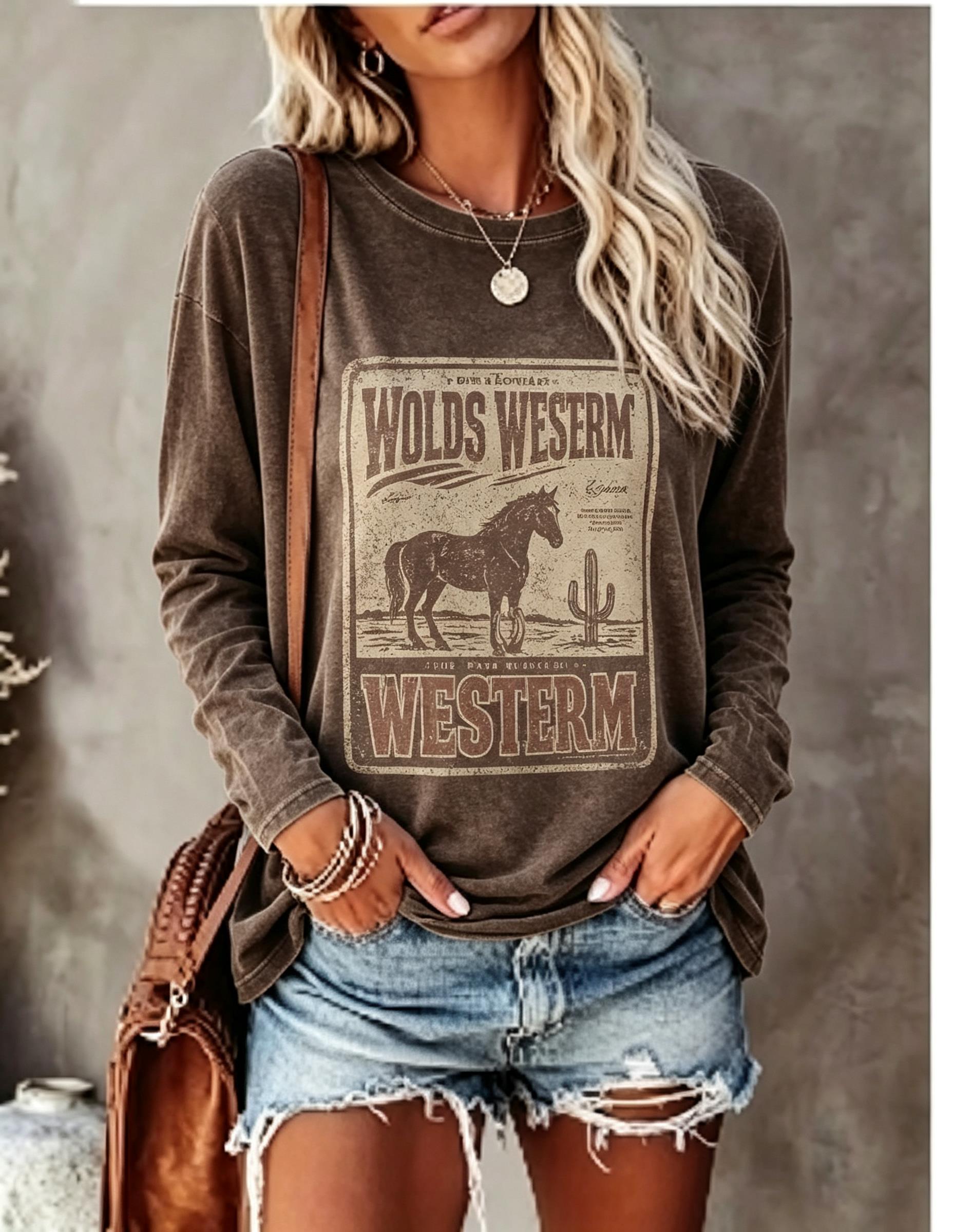 Women Long Sleeve T Shirt Vint - Blouses ulasan dan harga