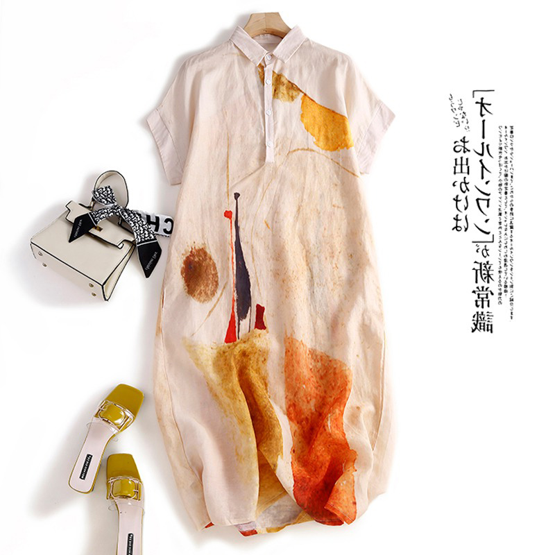 Casual Cotton Linen Shirt Dres - Casual Loose Linen Shirt Dress ulasan dan harga